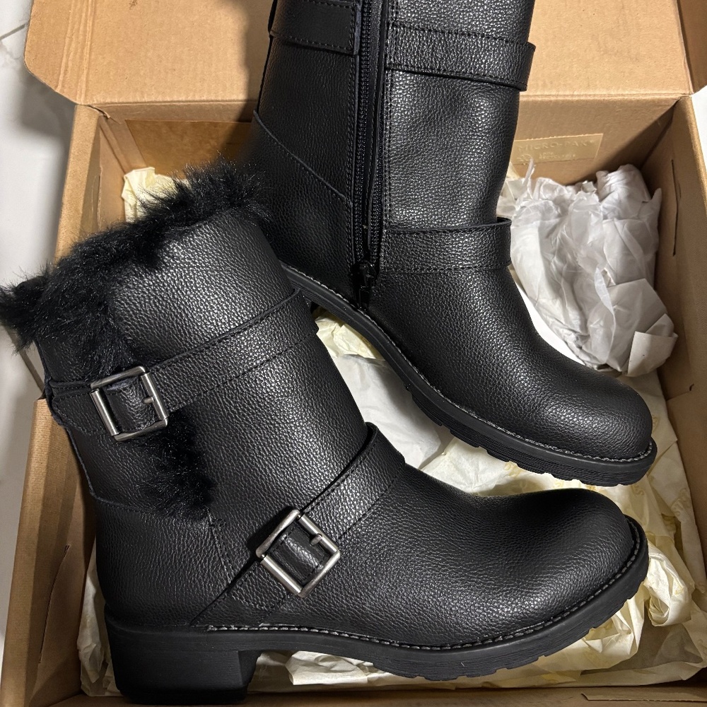 Womens New GH Bass Mara Black Fur lined ankle boot 7M